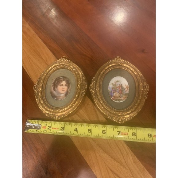 Vtg Cameo Creations x2  Victorian Ornate Gold Frames Oval Pictures Green - Picture 5 of 10